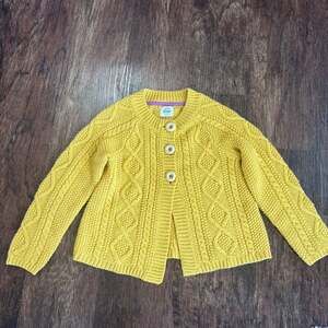 Mini Boden Girls' Yellow Cable Knit Button-Up Cardigan, Size 4-5